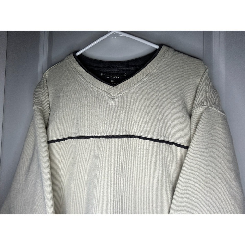 Vintage Nautical Style Stripe V-Neck Loose Fit Cream‎ Color Sweater Pullover